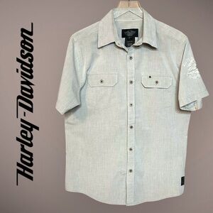Harley Davidson Men's Gray Short Sleeve Shirt w/ Embroidered Logo Large Top